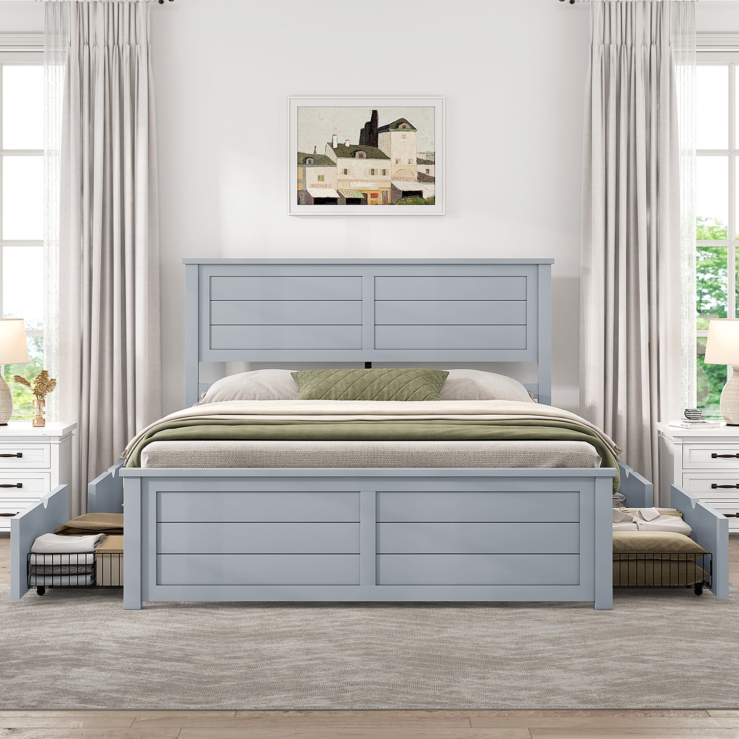 Allerton Solid Wood Storage Bed Frame -Full / Grayish Blue