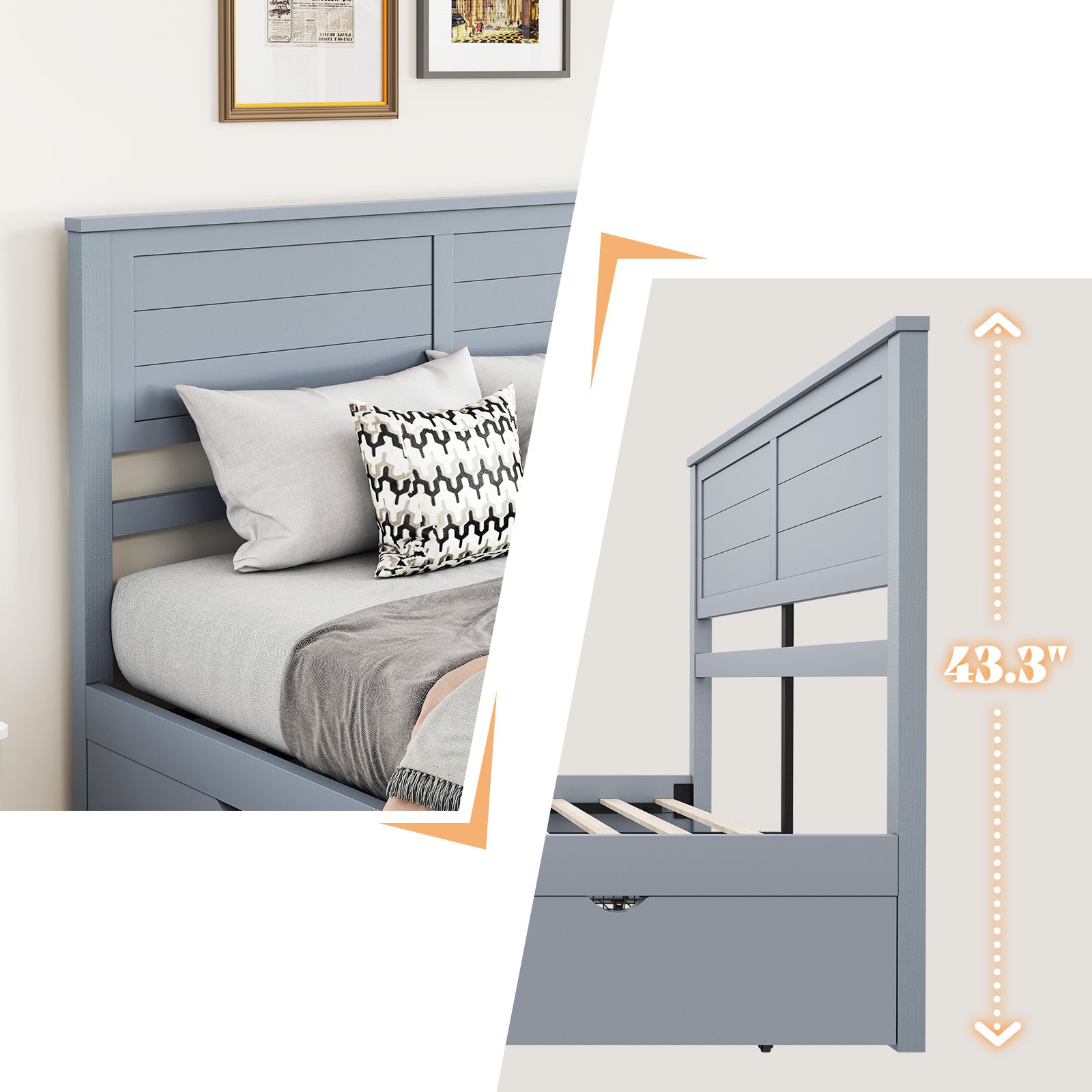 Allerton Solid Wood Storage Bed Frame -Full / Grayish Blue