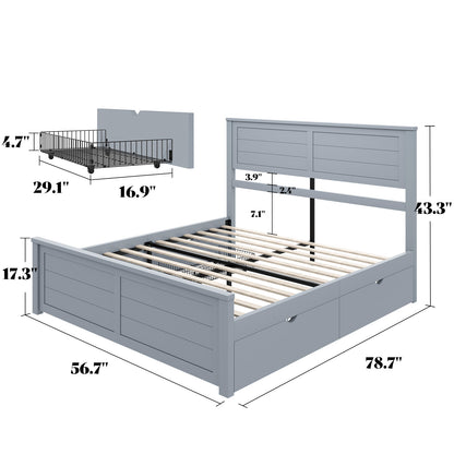 Allerton Solid Wood Storage Bed Frame -Full / Grayish Blue