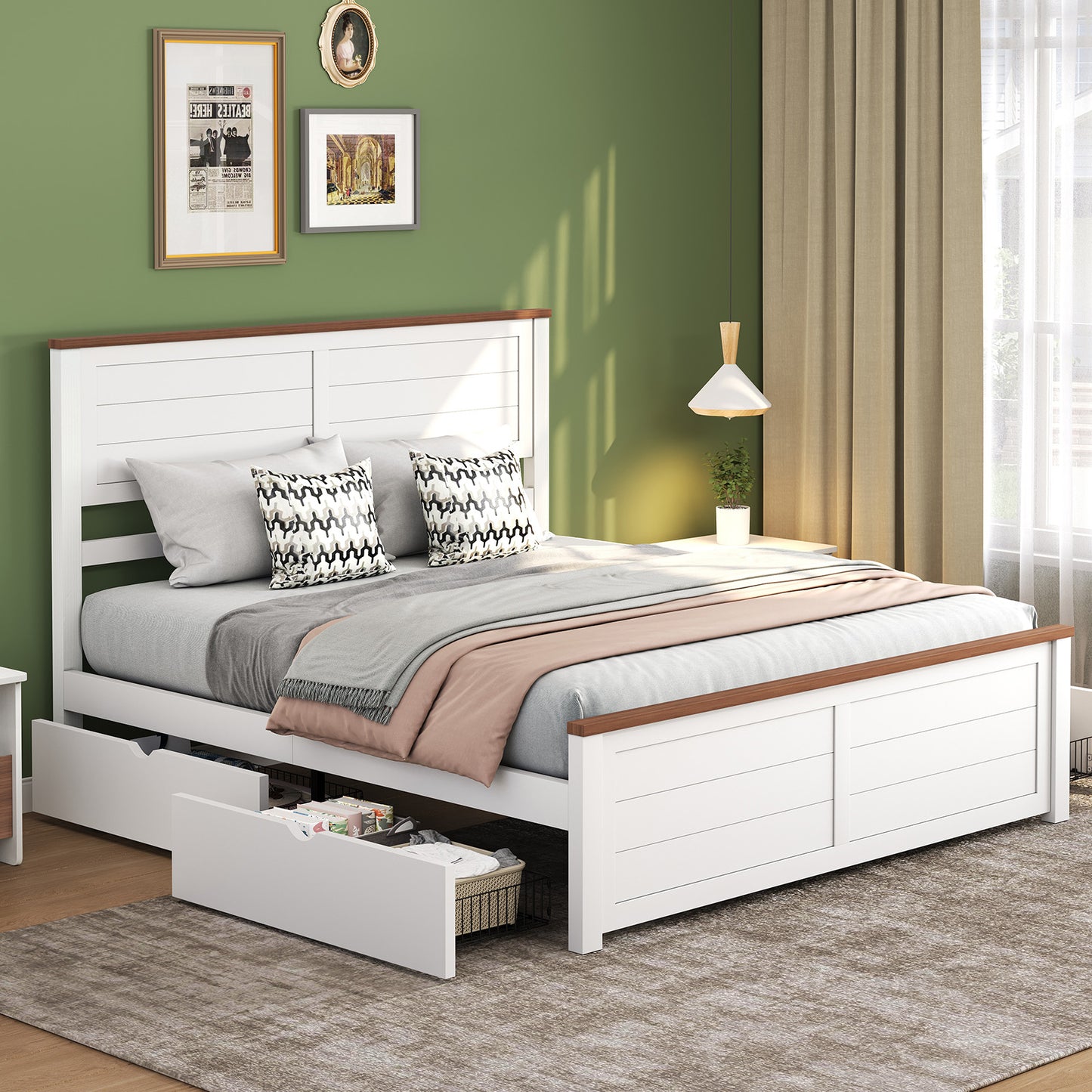 Allerton Solid Wood Storage Bed Frame - Queen / Antique White