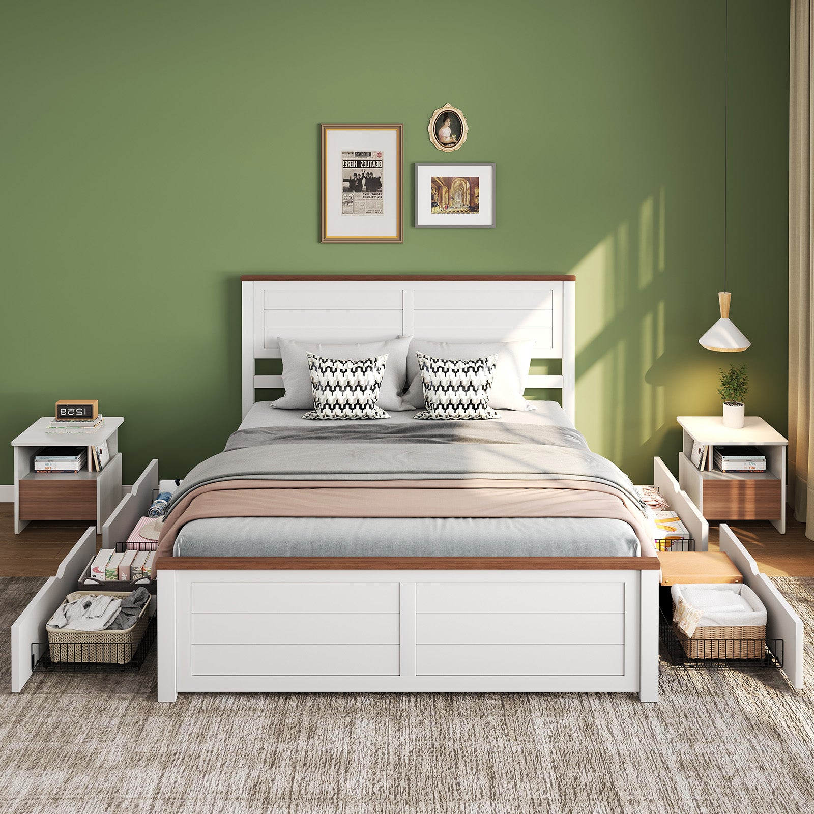 Allerton Solid Wood Storage Bed Frame - Queen / Antique White