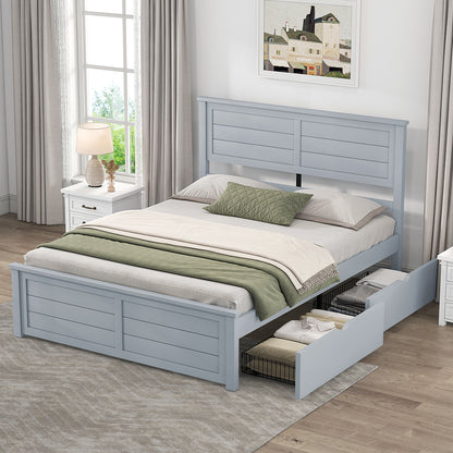 Allerton Solid Wood Storage Bed Frame - Queen / Grayish Blue