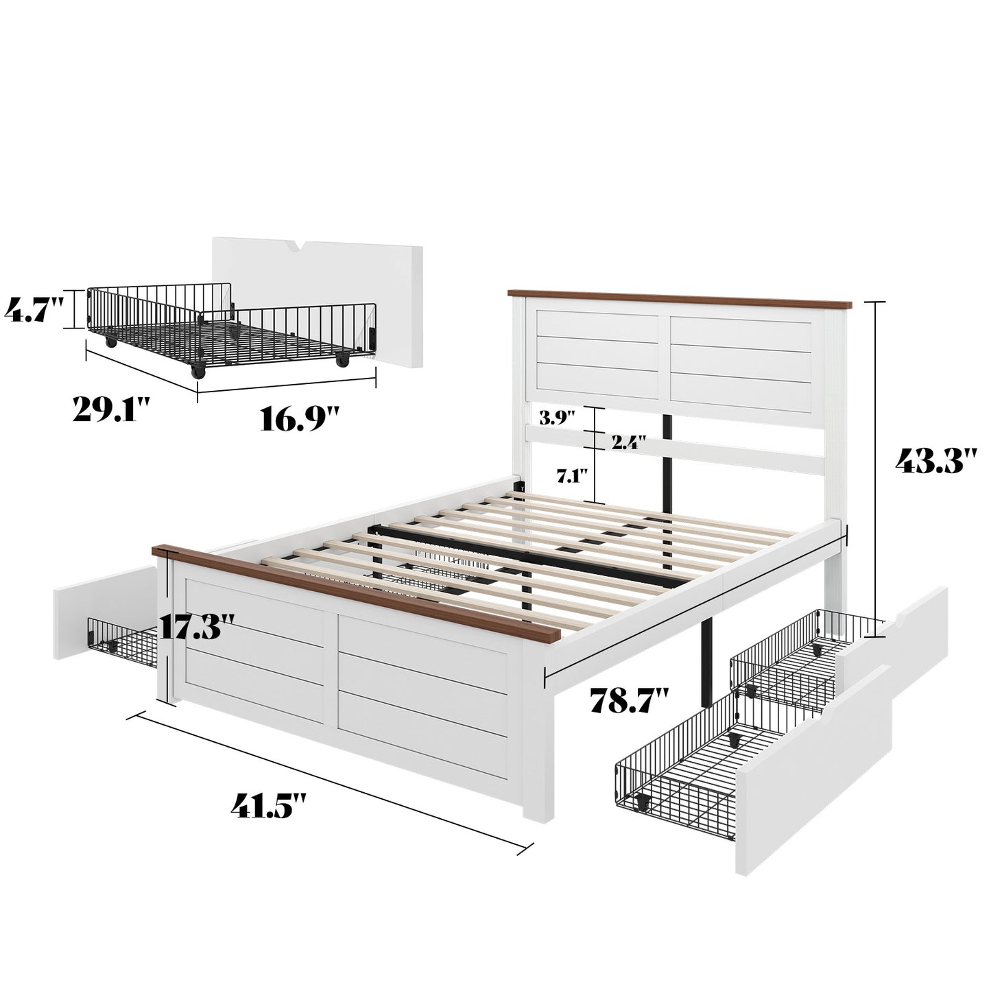 Allerton Solid Wood Storage Bed Frame -Twin / Antique White