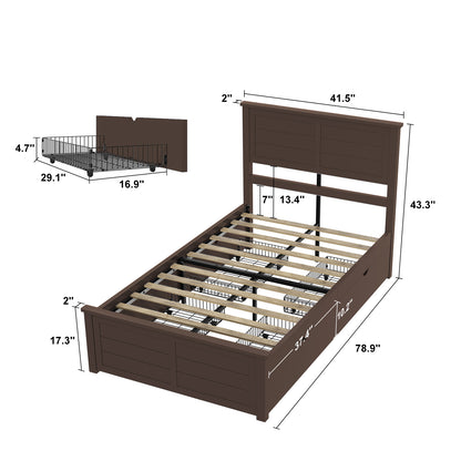 Allerton Solid Wood Storage Bed Frame -Twin / Dark Coffee