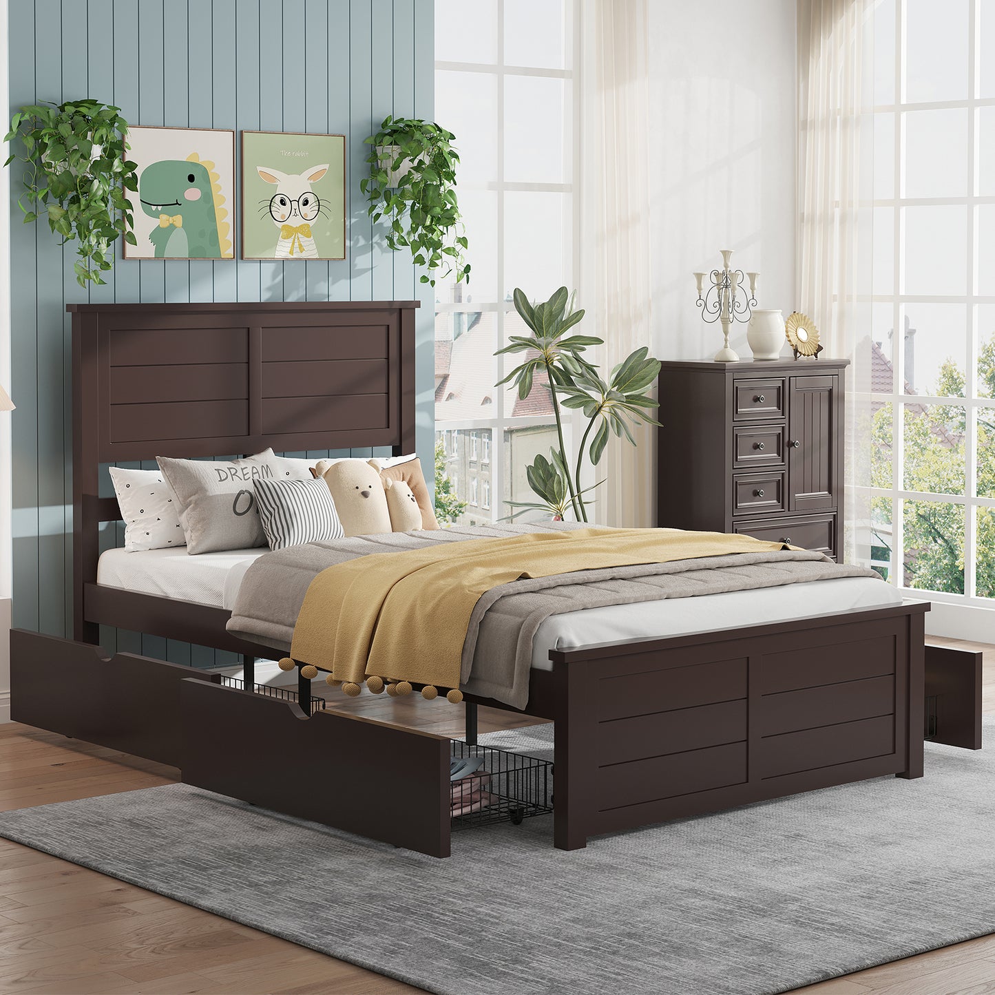 Allerton Solid Wood Storage Bed Frame -Twin / Dark Coffee