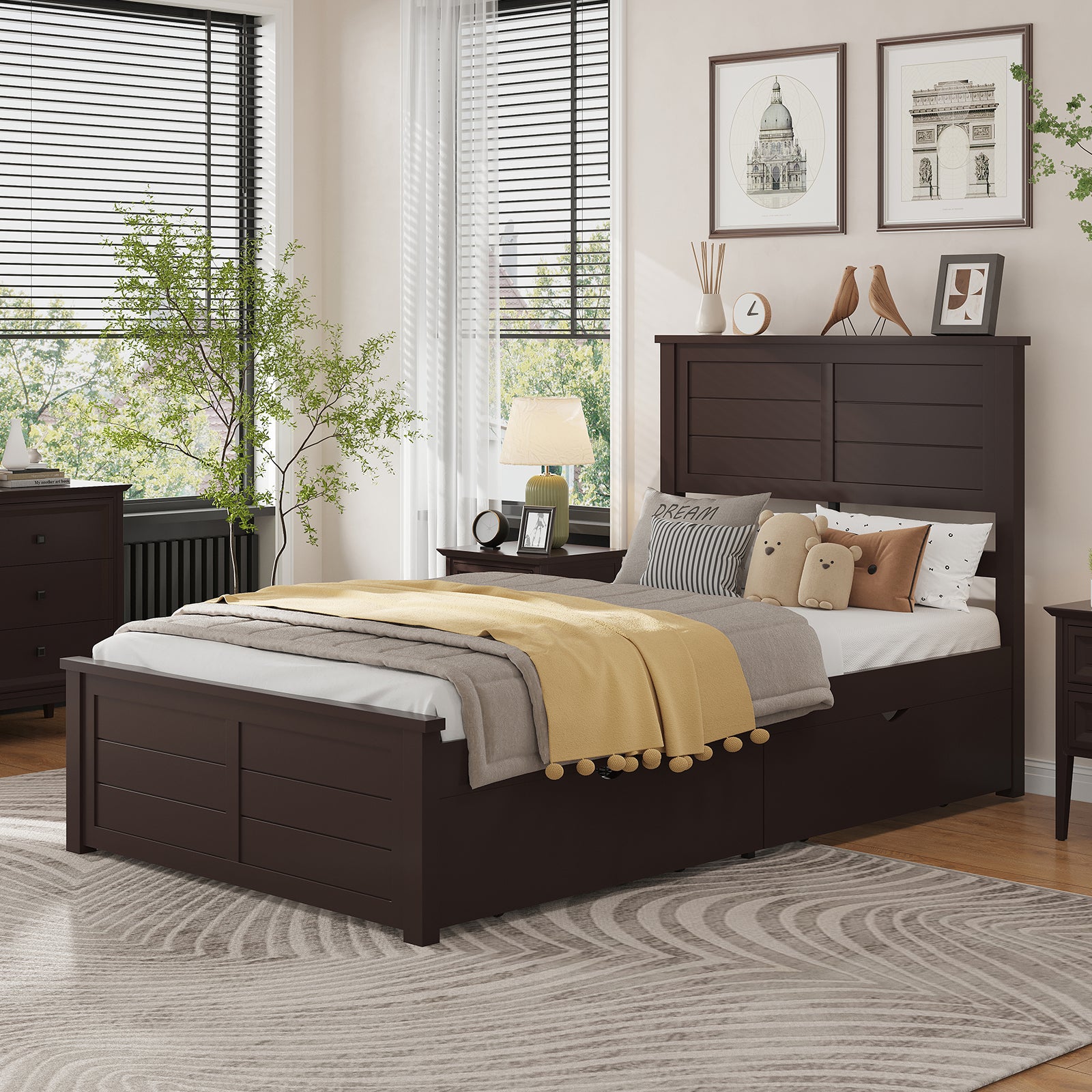 Allerton Solid Wood Storage Bed Frame -Twin / Dark Coffee