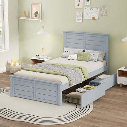 Allerton Solid Wood Storage Bed Frame -Twin / Grayish Blue