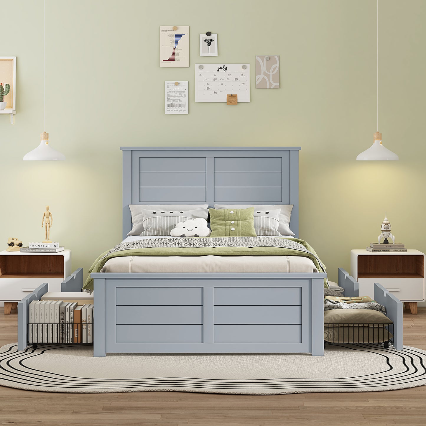 Allerton Solid Wood Storage Bed Frame -Twin / Grayish Blue