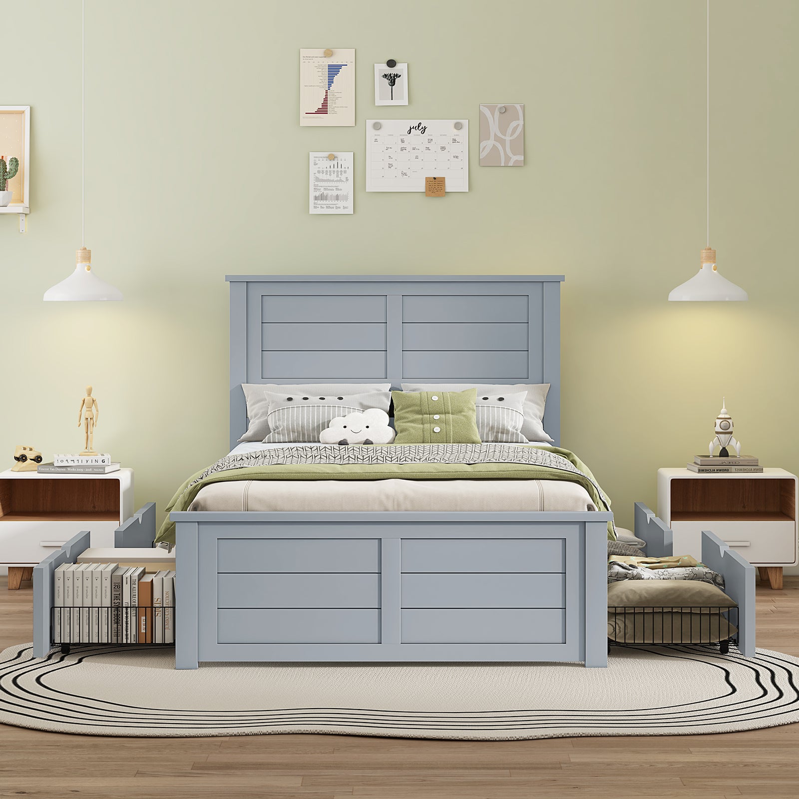 Allerton Solid Wood Storage Bed Frame -Twin / Grayish Blue