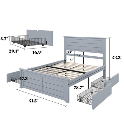 Allerton Solid Wood Storage Bed Frame -Twin / Grayish Blue