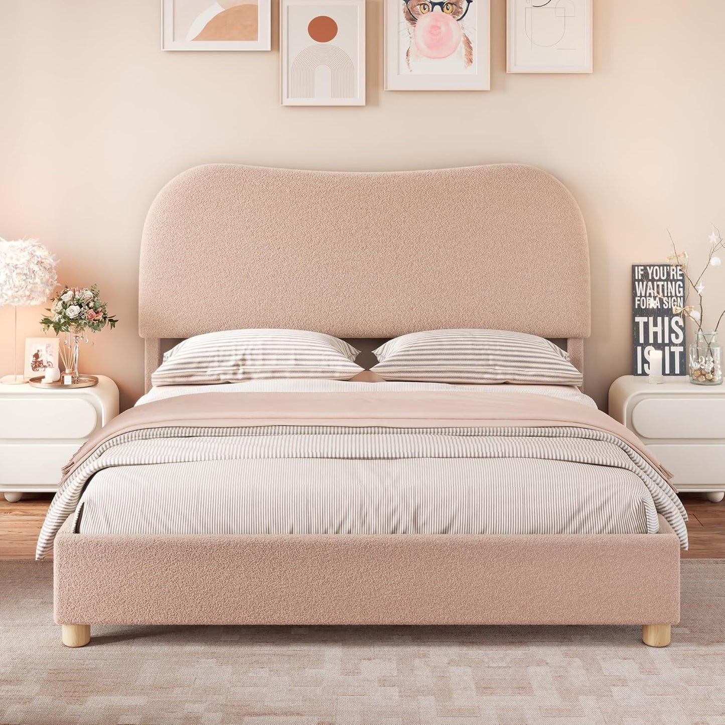 Boucle Fabric Full Bed Frame 