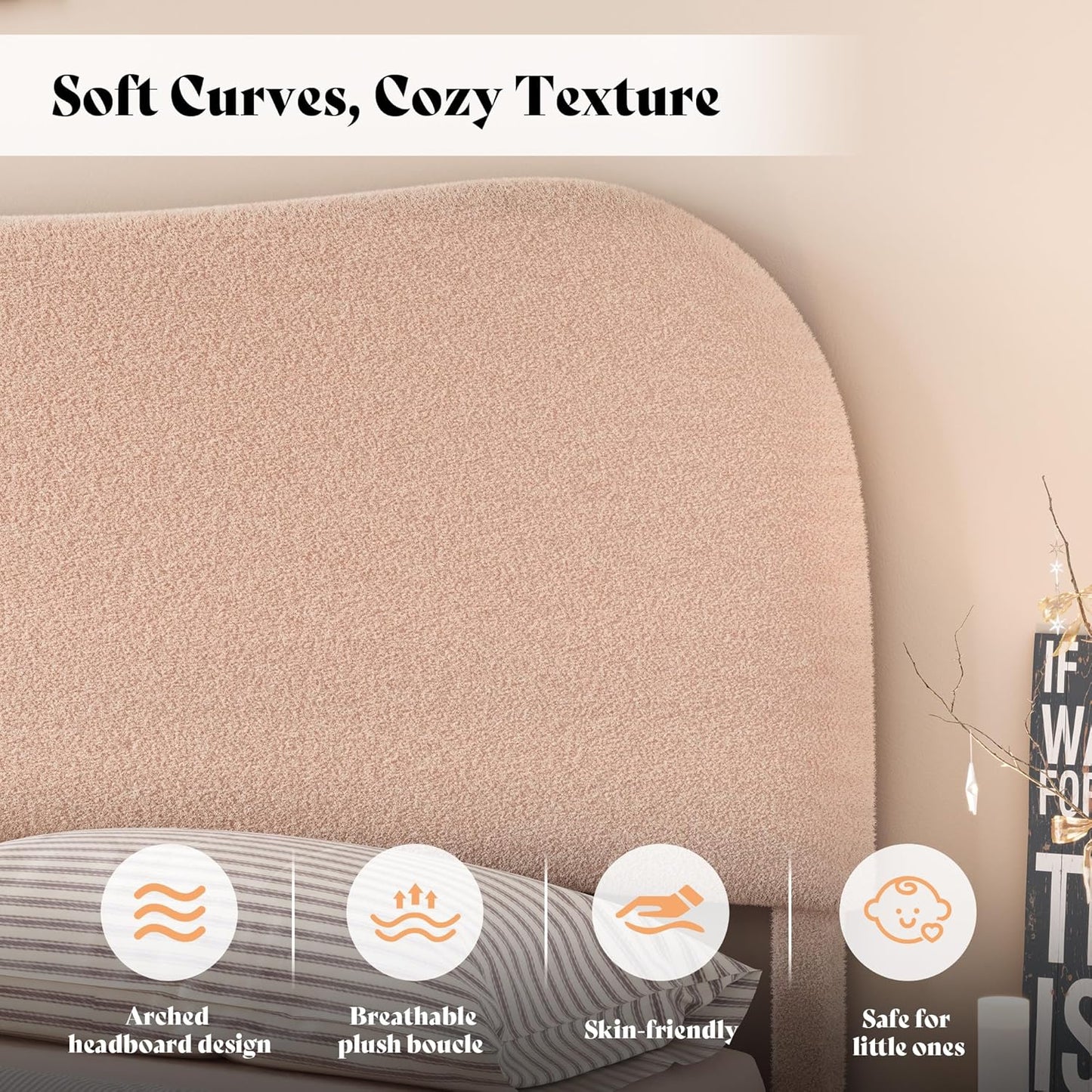 Boucle Fabric Full Bed Frame 