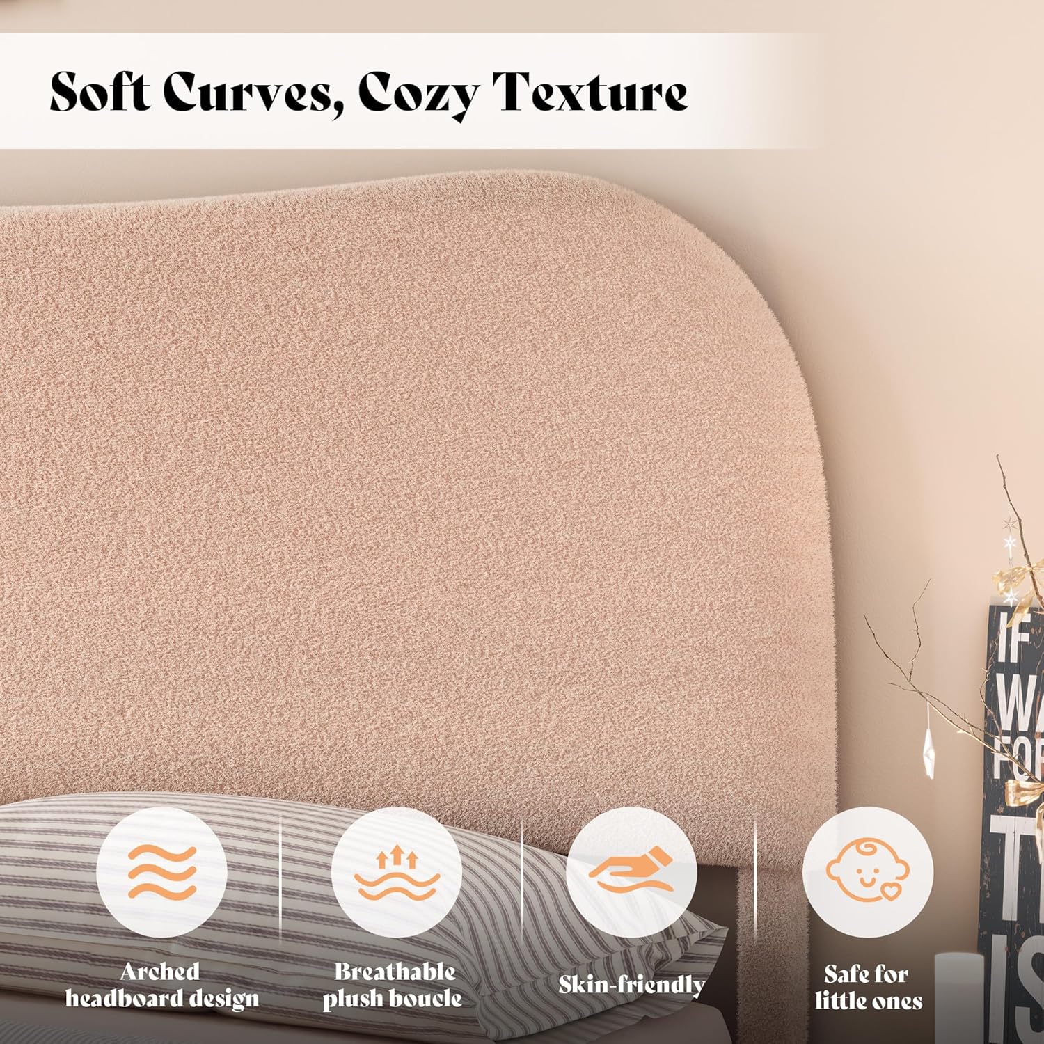 Boucle Fabric Full Bed Frame 