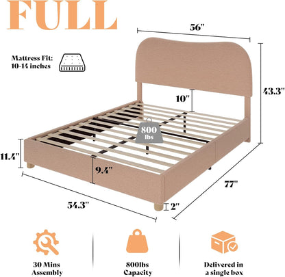 Boucle Fabric Full Bed Frame 