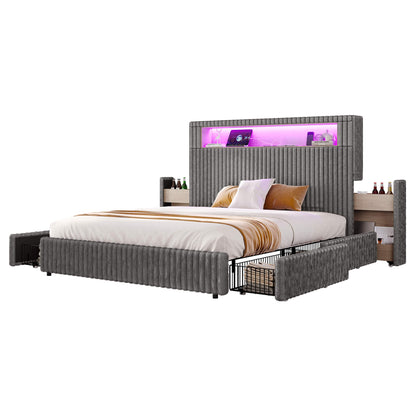 Chic Faux-Fur Storage Bed Frame -Full/Grey