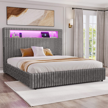 Chic Faux-Fur Storage Bed Frame -Full/Grey