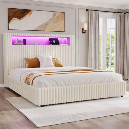 Chic Faux-Fur Storage Bed Frame -Full/White