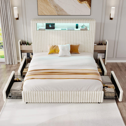 Chic Faux-Fur Storage Bed Frame -King/White