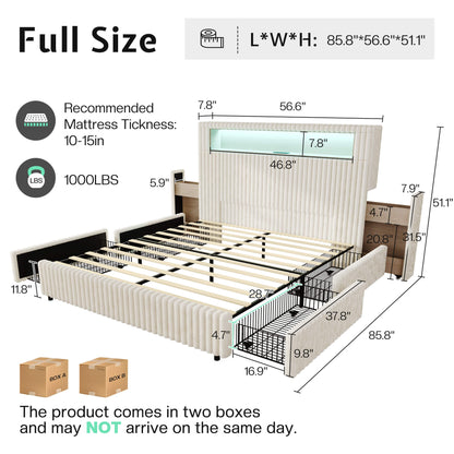 Chic Faux-Fur Storage Bed Frame -Full/White