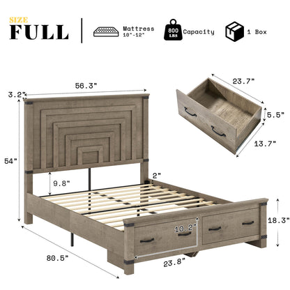 Quin Bed Frame Farmhouse Storage Bed - FullRusticGrey