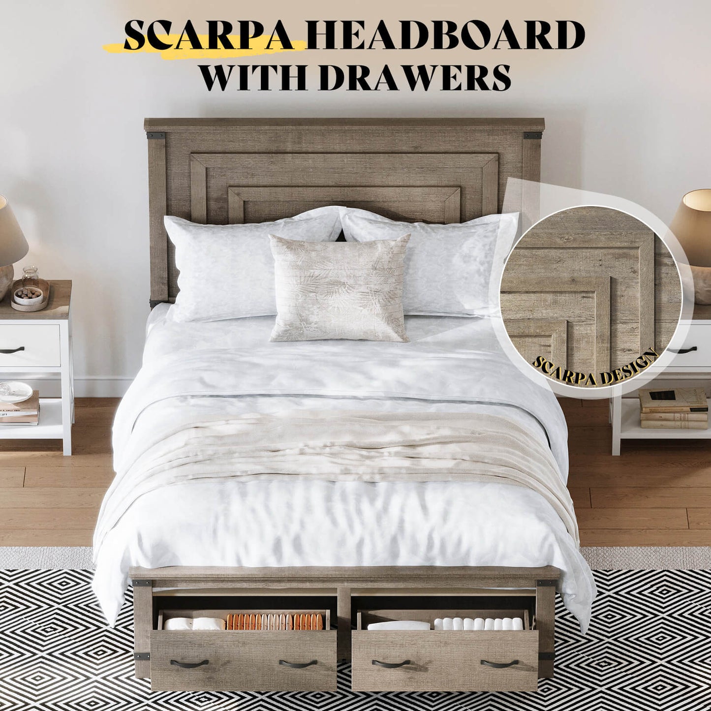 Quin Bed Frame Farmhouse Storage Bed - FullRusticGrey