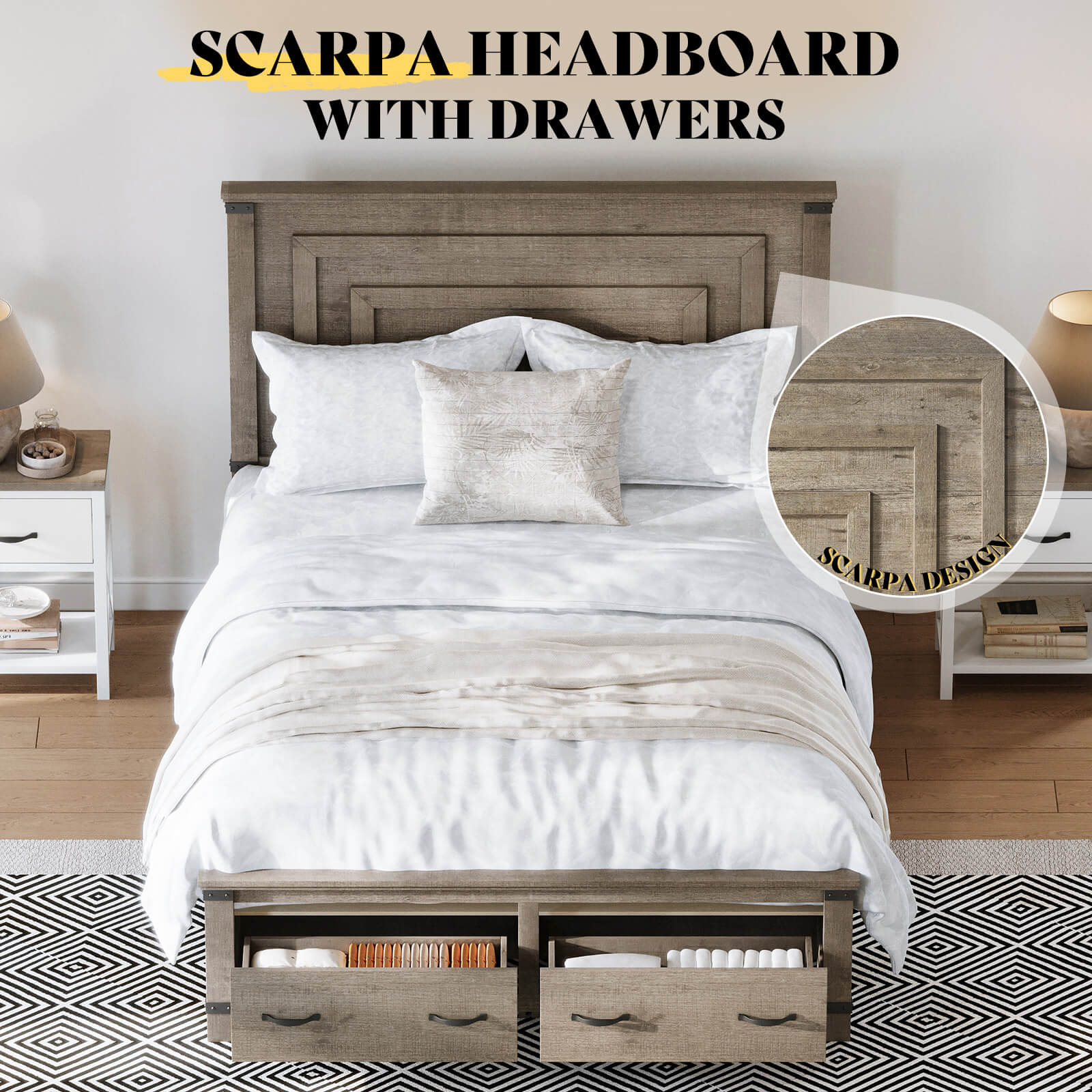 Quin Bed Frame Farmhouse Storage Bed - FullRusticGrey