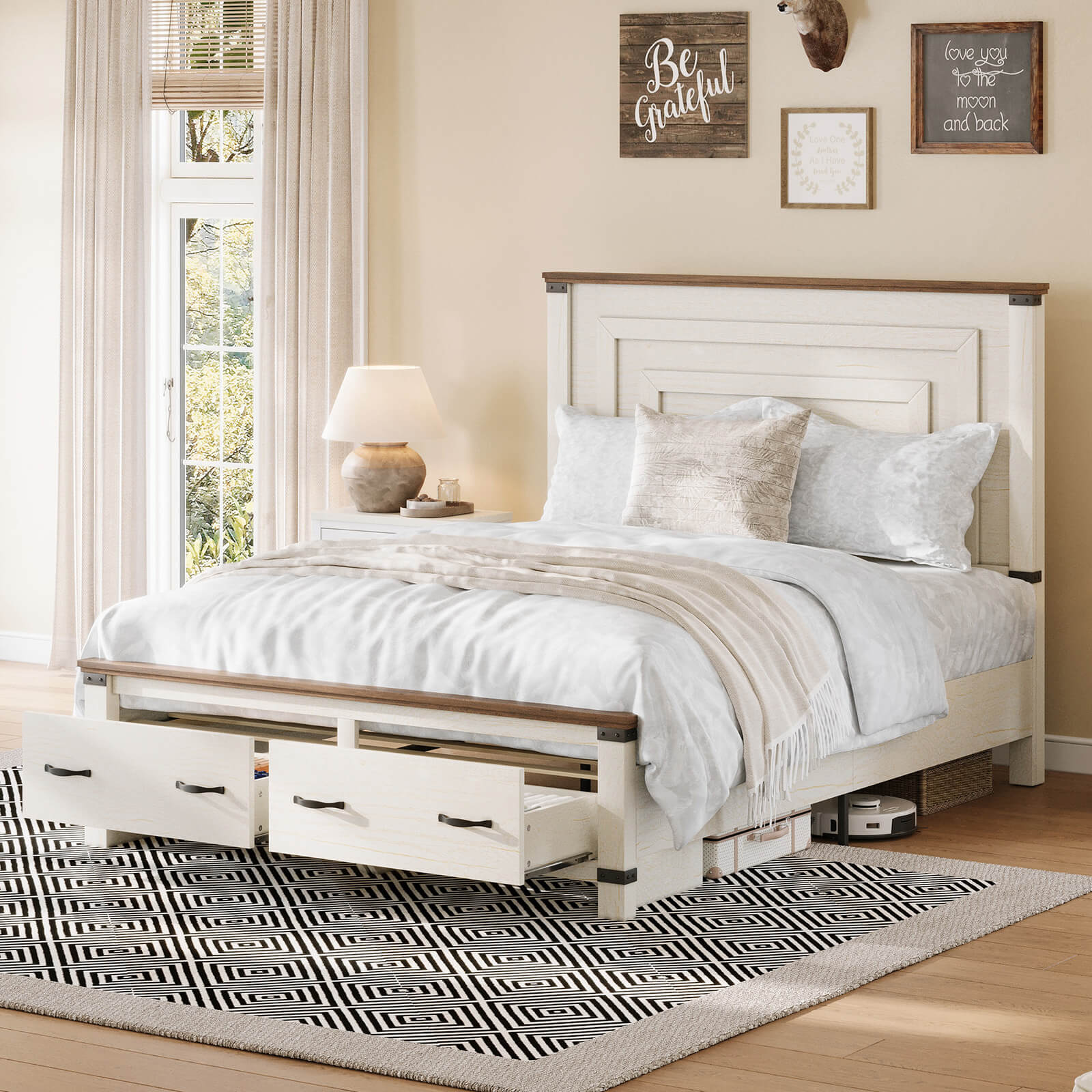 Quin Bed Frame Farmhouse Storage Bed - FullRusticWhite