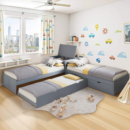 Winglam L-Shaped Twin Trundle Bed Frame -Grey