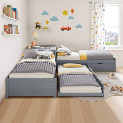 Winglam L-Shaped Twin Trundle Bed Frame -Grey