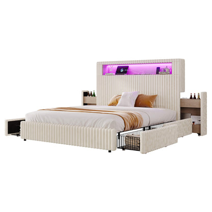 Chic Faux-Fur Storage Bed Frame -King/White