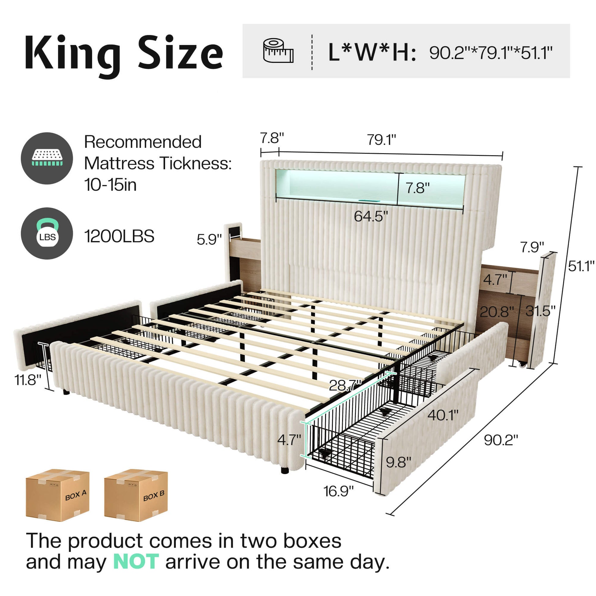 Chic Faux-Fur Storage Bed Frame -King/White