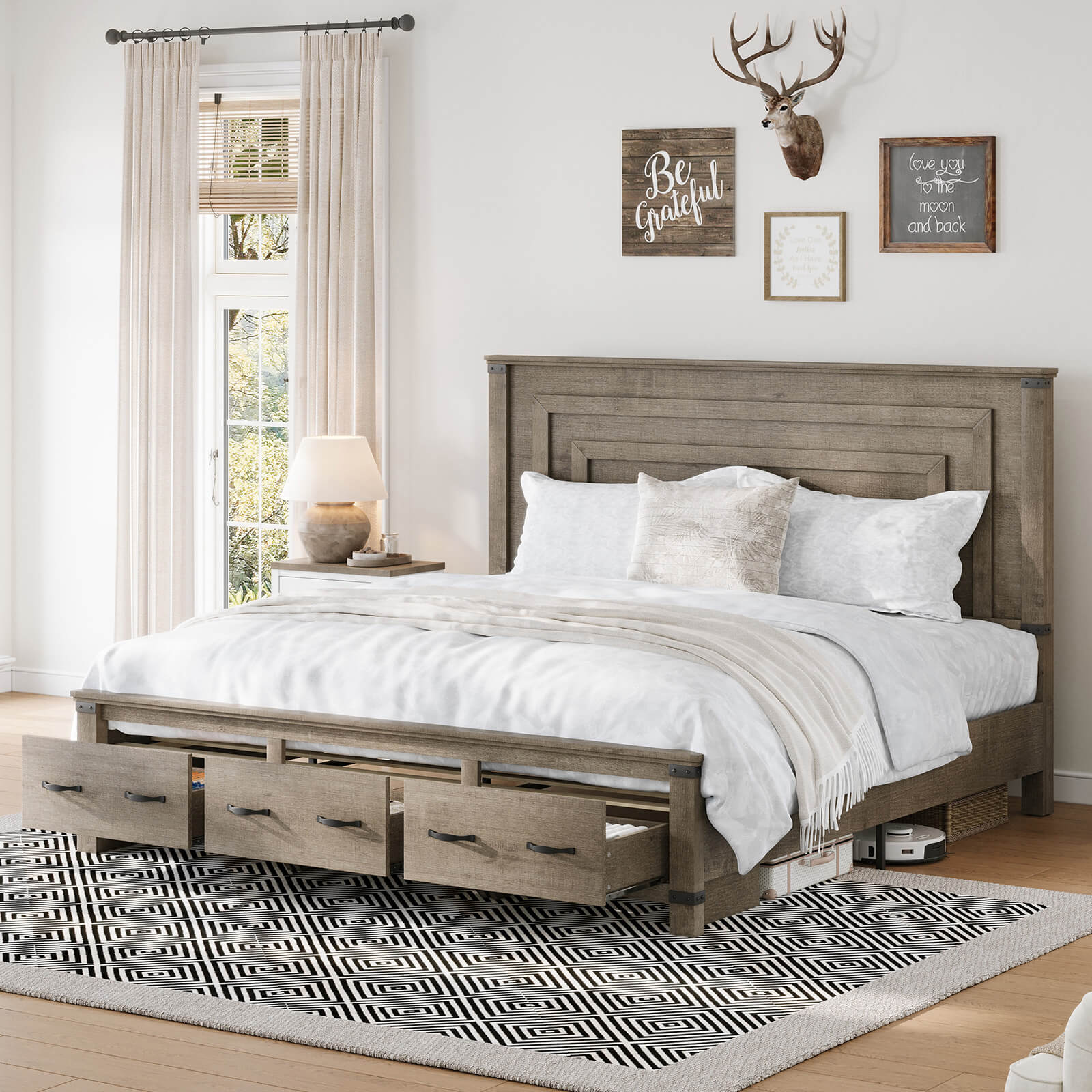 Quin Bed Frame Farmhouse Storage Bed - KingRusticGrey