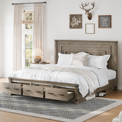 Quin Bed Frame Farmhouse Storage Bed - KingRusticGrey