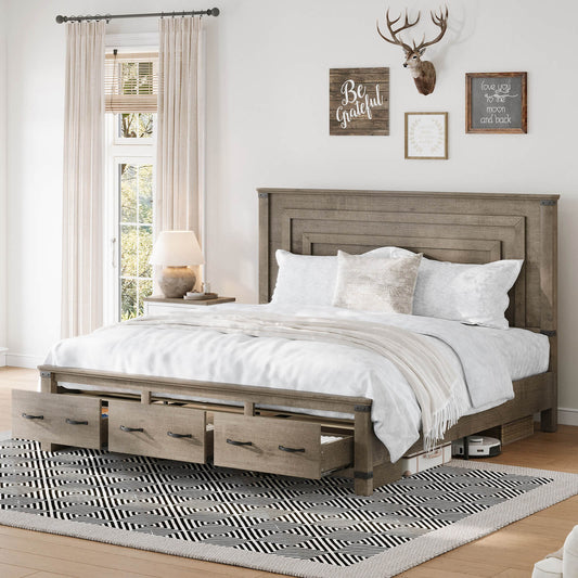 Quin Bed Frame Farmhouse Storage Bed - KingRusticGrey