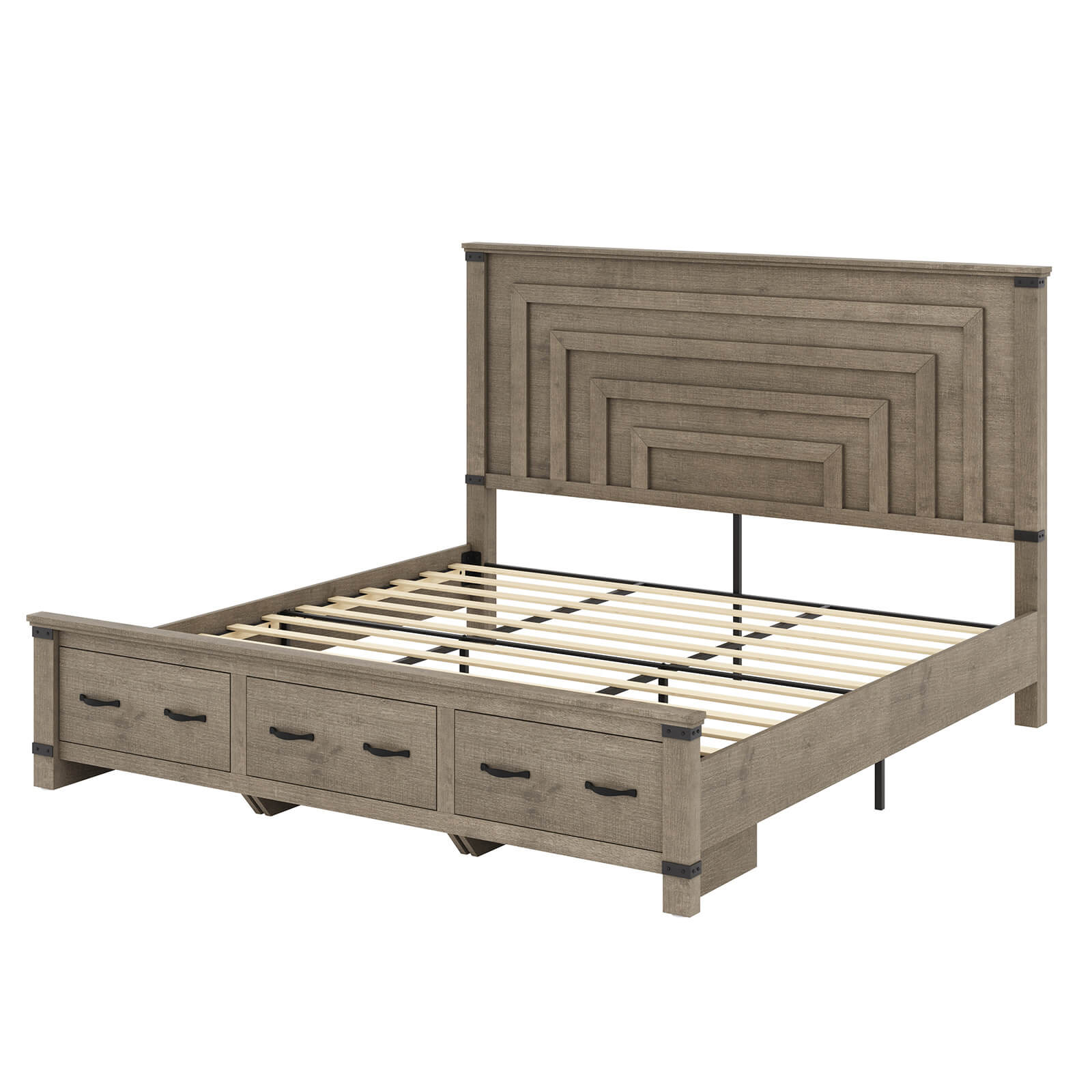 Quin Bed Frame Farmhouse Storage Bed - KingRusticGrey