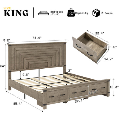 Quin Bed Frame Farmhouse Storage Bed - KingRusticGrey