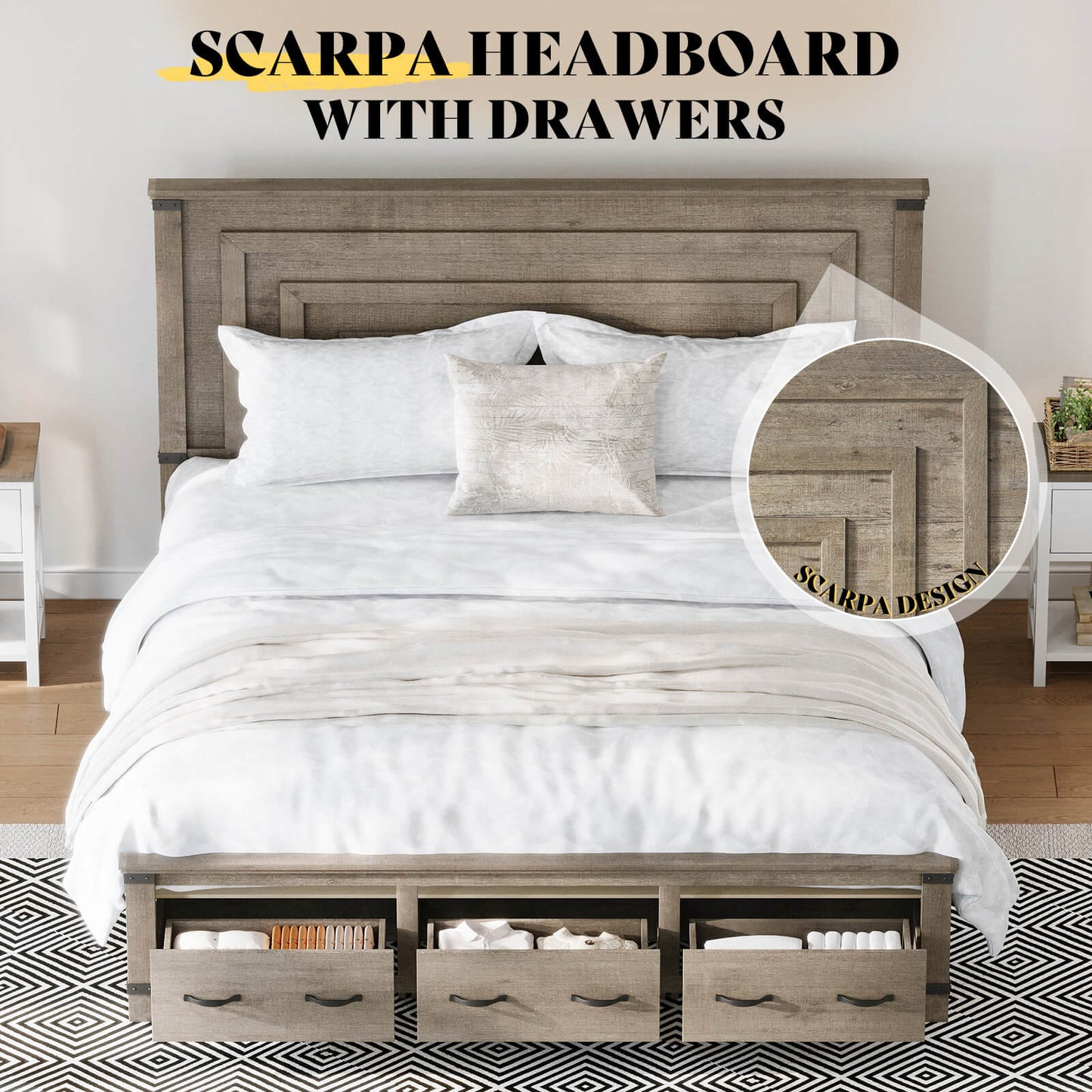Quin Bed Frame Farmhouse Storage Bed - KingRusticGrey