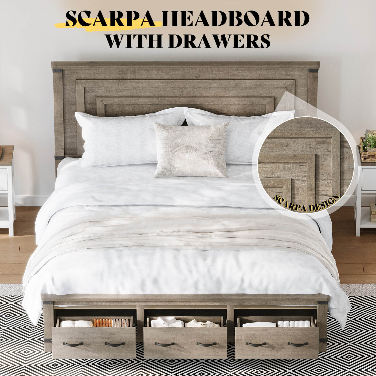Quin Bed Frame Farmhouse Storage Bed - KingRusticGrey