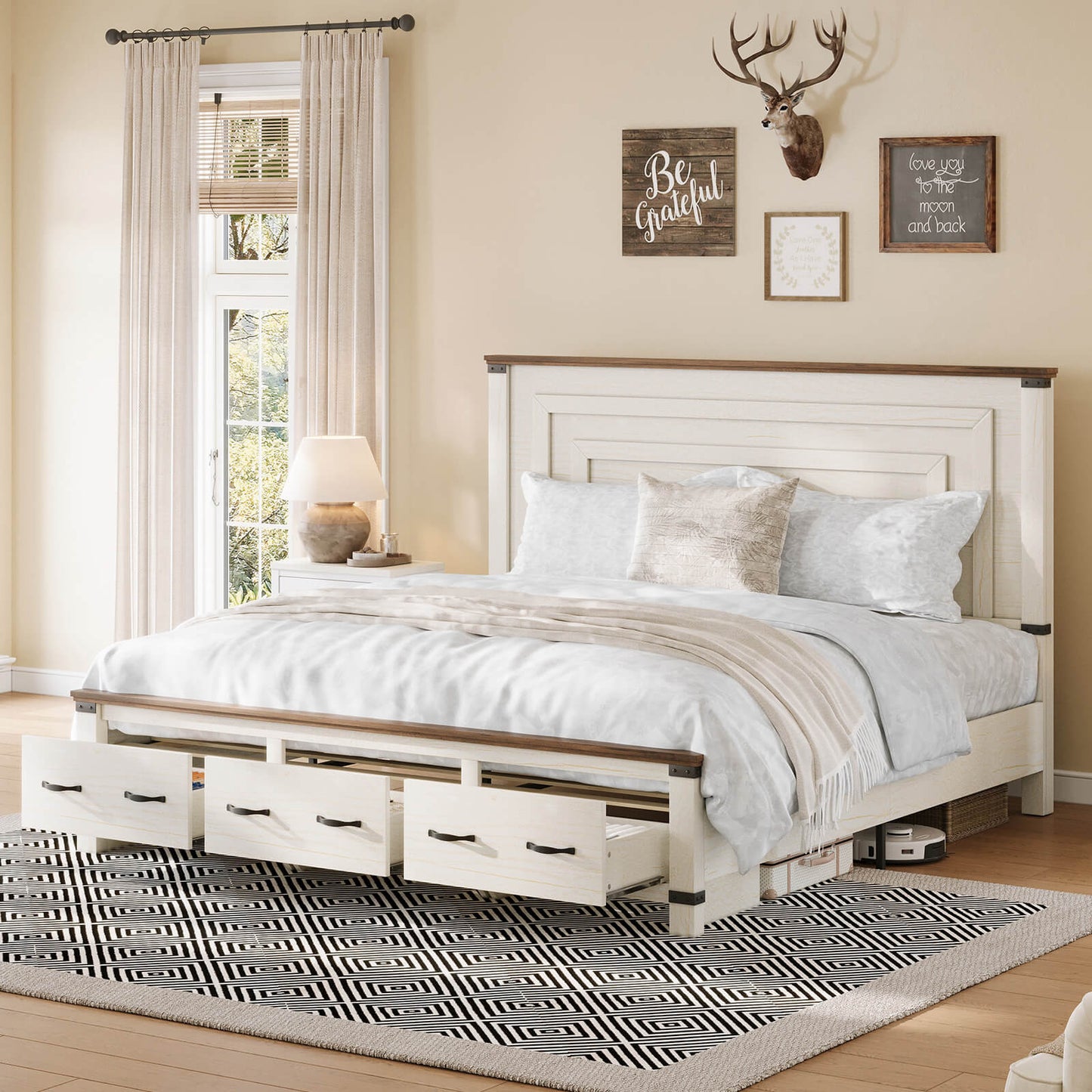 Quin Bed Frame Farmhouse Storage Bed - KingRusticWhite