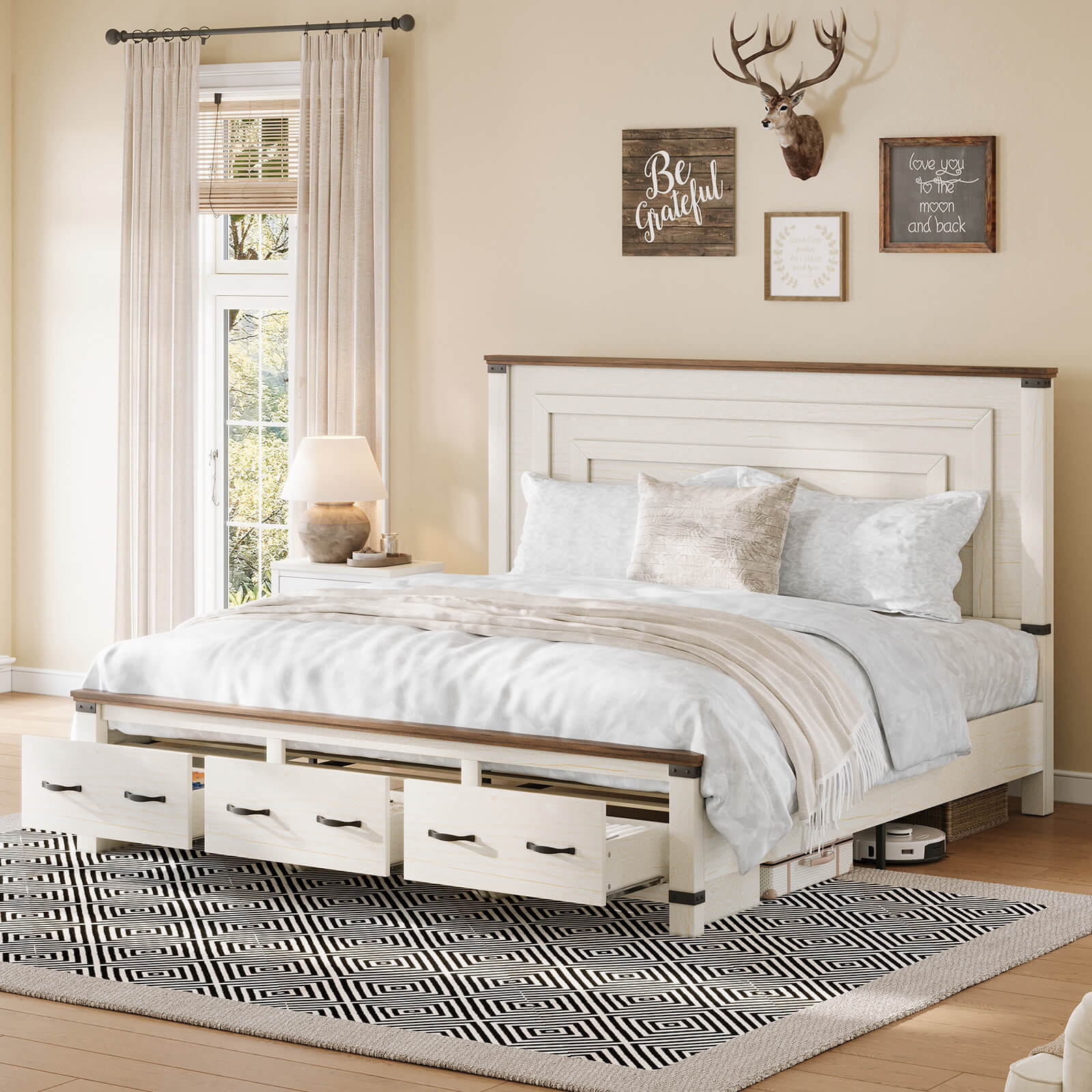 Quin Bed Frame Farmhouse Storage Bed - KingRusticWhite