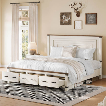Quin Bed Frame Farmhouse Storage Bed - KingRusticWhite