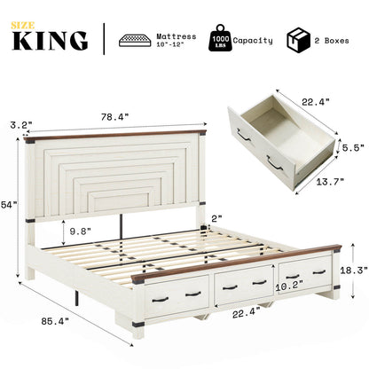 Quin Bed Frame Farmhouse Storage Bed - KingRusticWhite