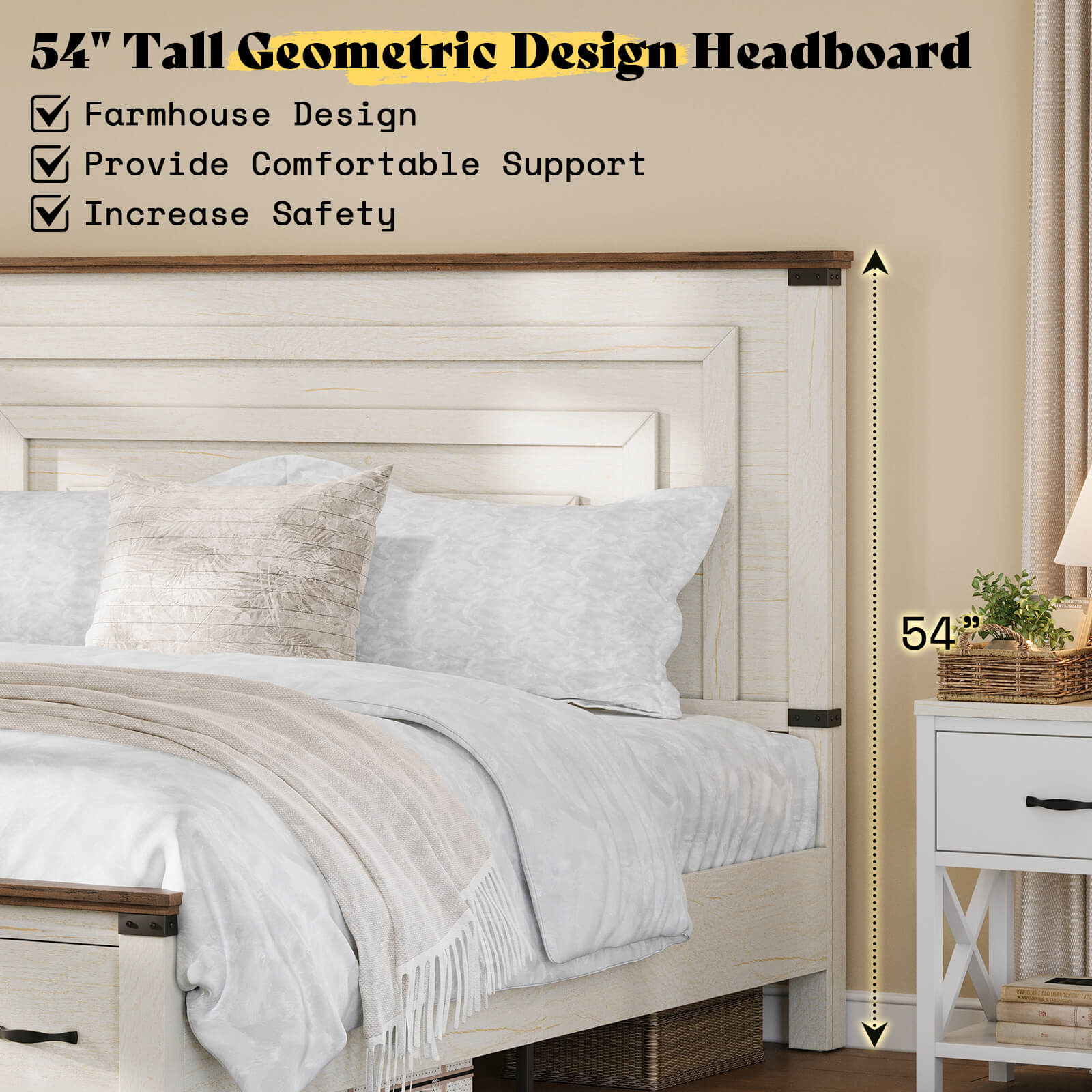 Quin Bed Frame Farmhouse Storage Bed - KingRusticWhite
