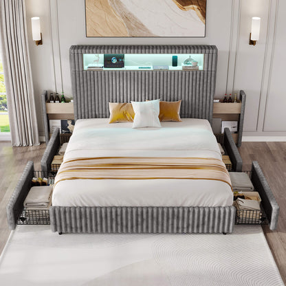 Chic Faux-Fur Storage Bed Frame -Queen/Grey