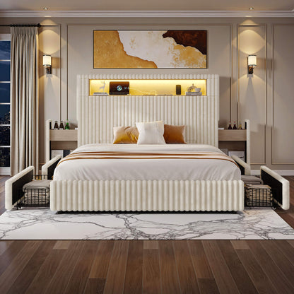 Chic Faux-Fur Storage Bed Frame -Queen/White