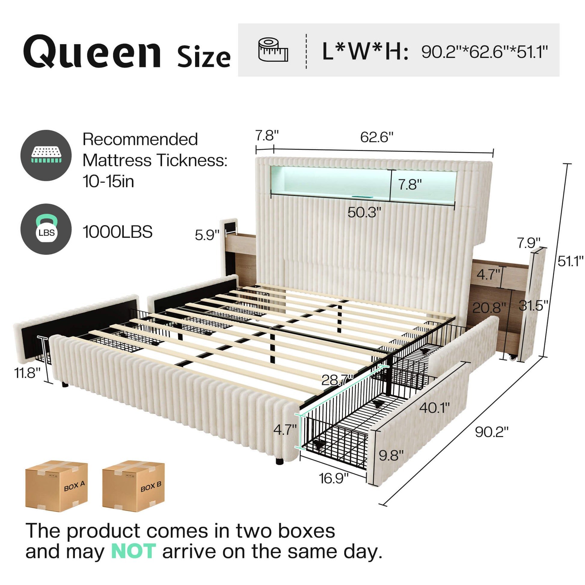 Chic Faux-Fur Storage Bed Frame -Queen/White