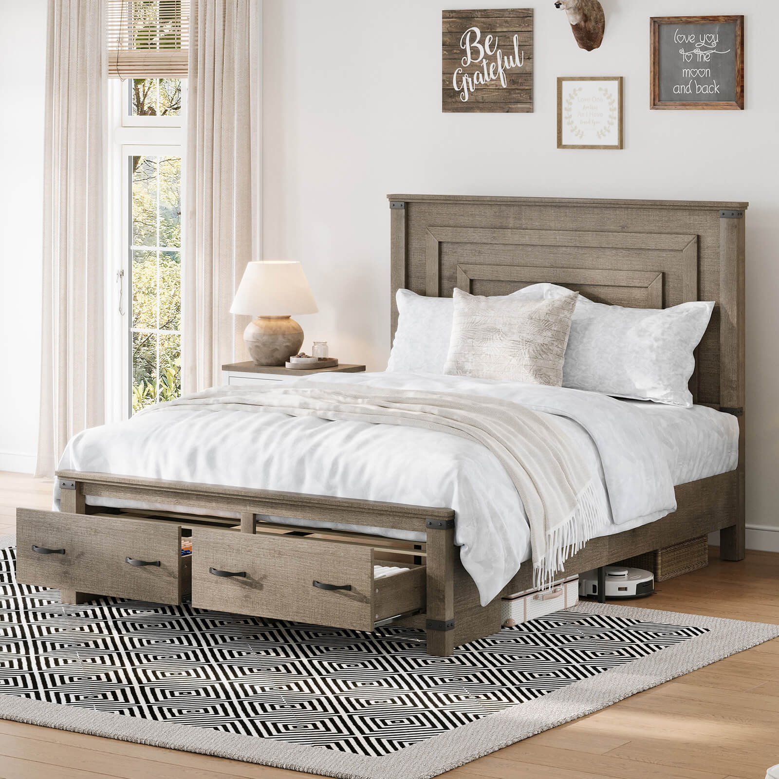 Quin Bed Frame Farmhouse Storage Bed - QueenRusticGrey
