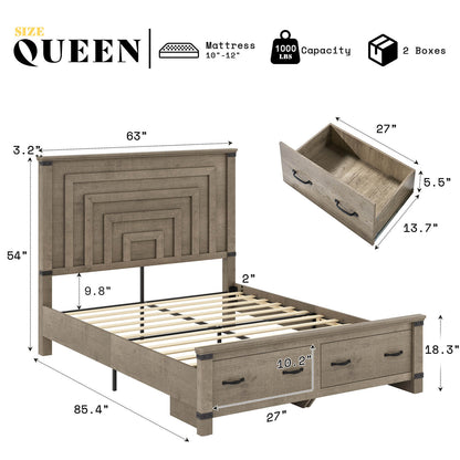 Quin Bed Frame Farmhouse Storage Bed - QueenRusticGrey