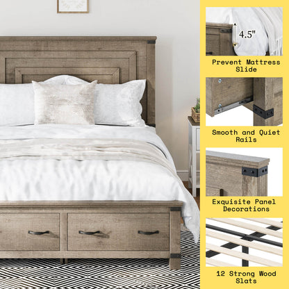 Quin Bed Frame Farmhouse Storage Bed - QueenRusticGrey