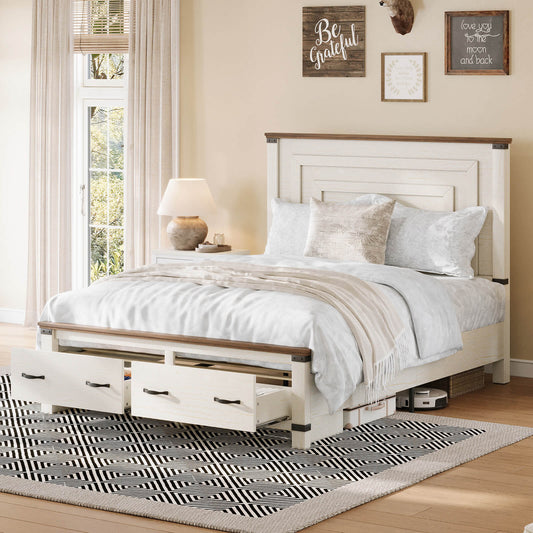 Quin Bed Frame Farmhouse Storage Bed - QueenRusticWhite